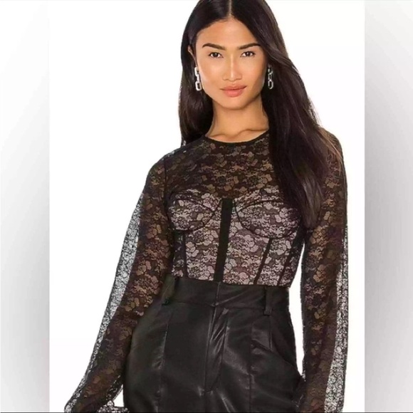 NEWCami NYC Revolve The Briar Sexy Lace Bodysuit Corset Boning‎ Black XS